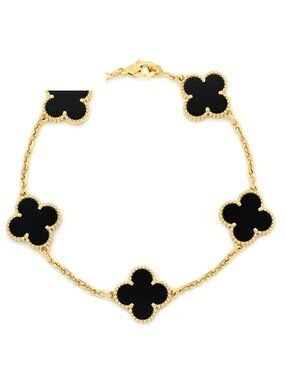Van Cleef & Arpels Bracelet Vintage Alhambra Black Yellow Gold 5 Motif